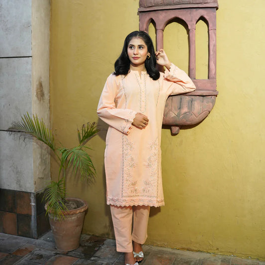 2 Piece Stitched Suit – Peach Glow