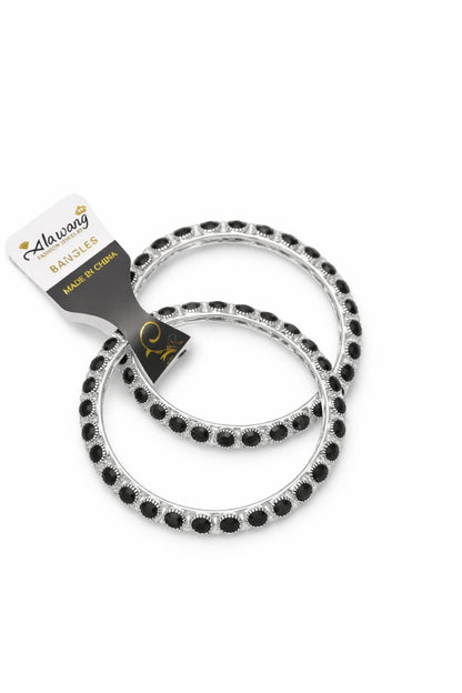 Imported Silver Plated Black Stone Bangles for Women