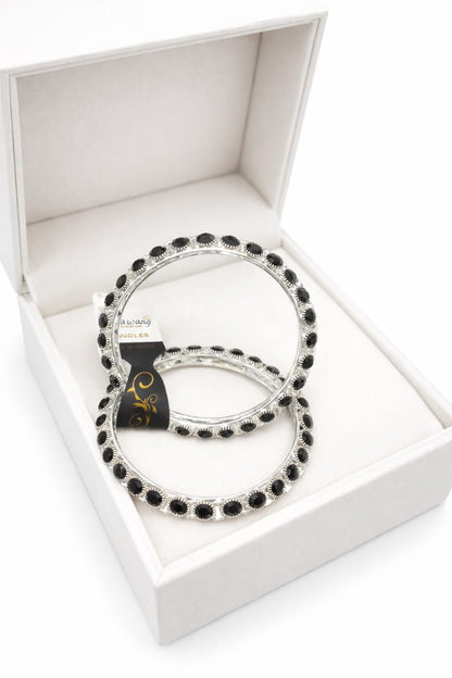 Imported Silver Plated Black Stone Bangles for Women