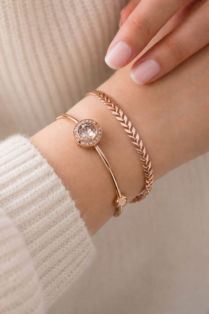 Luxury Rose Gold Crystal Bangle Set