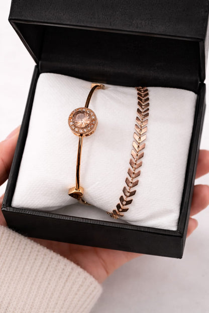 Luxury Rose Gold Crystal Bangle Set